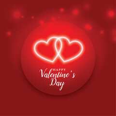 glowing white neon hearts valentines day red background