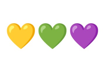 Heart icon collection, Love Symbol Icons flat style modern design Isolated on white Background. Cartoon heart icon in yellow, green, purple colors. Cute heart icon.