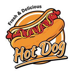 hot dog sausage food logo brand product cartoon style vector illustration editable text effect for restaurant logo banner poster product 