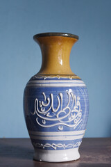 Set of ancient ceramics, pottery. Antique jug shape ceramic icon isolated on blur background