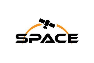 Word Space with satellite in orbit vector logo icon isolated on white background © Zainab