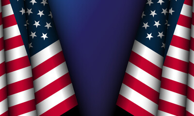 closeup of american USA flag, stars and stripes, united states of america on blue background