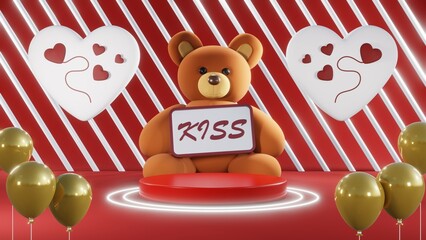 Obraz premium 3D rendering of red podium for Valentine products on Valentine's Day.
