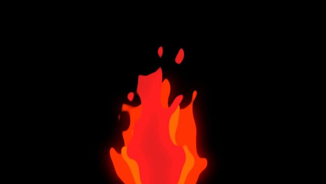 2D Cartoon Type Fire Animation. 4K Animation Video Motion Graphics With Black Background