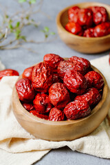 fresh korean jujube fruit in wood bowl