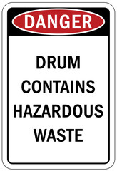 Hazard storage sign and labels Drum contain hazardous waste
