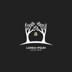 tree house vector logo  on black background