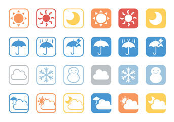 天気マークアイコンセット　スクエア