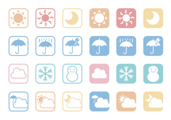 天気マークアイコンセット　スクエア　パステルカラー