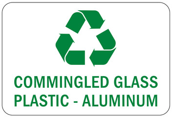 Recycle sign and labels  glass bottle jars recycling commingled glass, plastic, aluminum