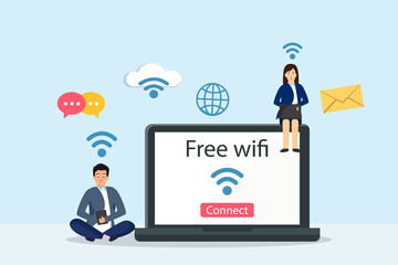 Free wireless network connection, flat design illustration