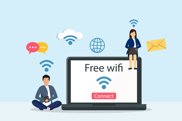 Fototapeta na wymiar Free wireless network connection, flat design illustration