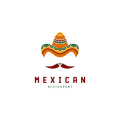 mexican taco restaurant logo design with sombrero hat and chili