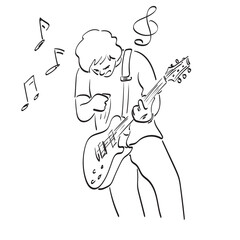 male rocker with electric guitar illustration vector hand drawn isolated on white background line art.