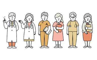 医療従事者・福祉の人物セット 全身 イエロー