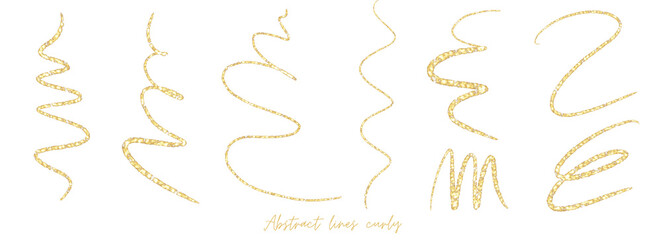 Gold outline doodle art curly line