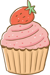 Hand Drawn Cupcake with Strawberry Topping