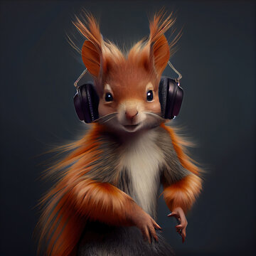Fashion glamour squirrell in headphones, Generative AI