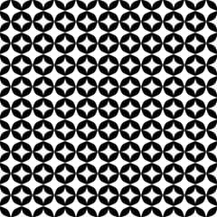 Black mod quatrefoil vector seamless pattern background. White and black Moroccan lattice print. repeating pattern tile included.