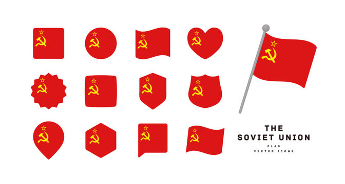 ソビエト連邦の国旗 色々な形のアイコンセット ベクターイラスト