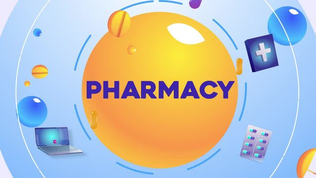 Medicine Pharmacy Infographic Icon Animation Online Pharmacy Background 4K