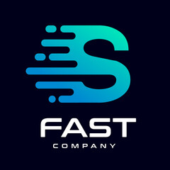 Modern Fast letter S vector logo. This font with speed or moving symbol and blue color. Suitable for motion, sport, delivery business and alphabet.
