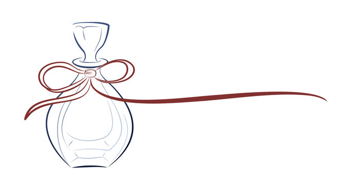 The blue perfume bottle symbol with red bow.
