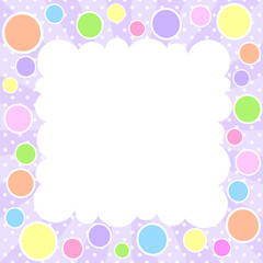 サンバーストとドットに水玉をちりばめたカラフルな背景にもこもこの吹き出し―フレーム
