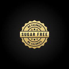 Elegant Sugar free label or Sugar free logo vector isolated on black background. Sugar free product label. Elegant sugar free logo. Suitable for stamps or symbols of products without sugar added.