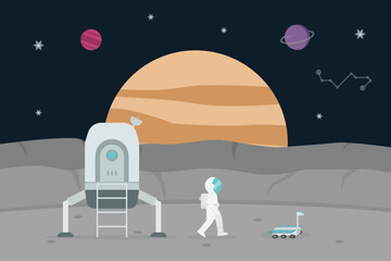 Obraz premium Astronaut landing and walking on a planet