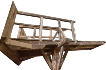 Isolated PNG cutout of a medieval wooden bridge on a transparent background, ideal for photobashing, matte-painting, concept art