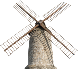 Isolated PNG cutout of medieval mill on a transparent background, ideal for photobashing, matte-painting, concept art