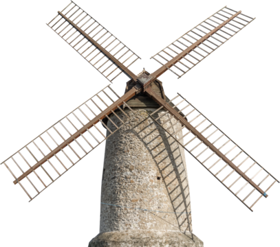 Isolated PNG cutout of medieval mill on a transparent background, ideal for photobashing, matte-painting, concept art