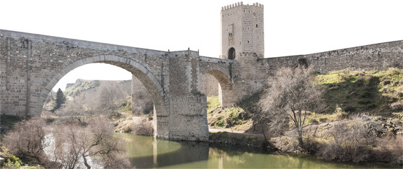 Isolated PNG cutout of a medieval bridge leading to a huge gate on a transparent background, ideal for photobashing, matte-painting, concept art