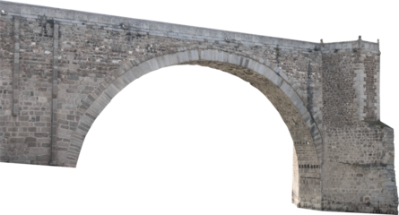 Isolated PNG cutout of a medieval bridge leading to a huge gate on a transparent background, ideal for photobashing, matte-painting, concept art