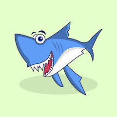 Vector cartoon cute shark illustration for kids 
