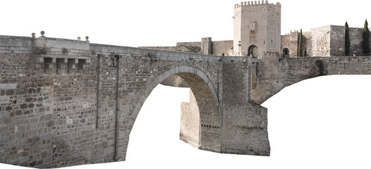 Isolated PNG cutout of a medieval bridge leading to a huge gate on a transparent background, ideal...