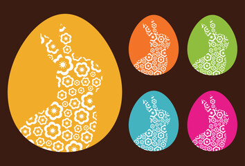 Happy Easter. Set of Easter eggs with different colors on a dark background. Vector Illustration.