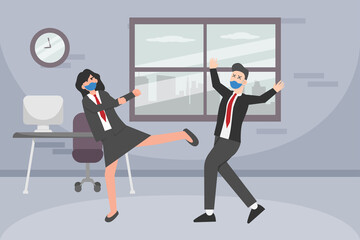 Businesswoman kicking her partner in the office