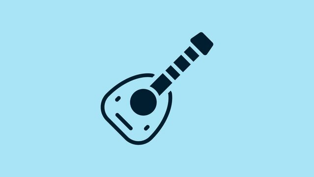 Blue Musical instrument lute icon isolated on blue background. Arabic, Oriental, Greek music instrument. 4K Video motion graphic animation