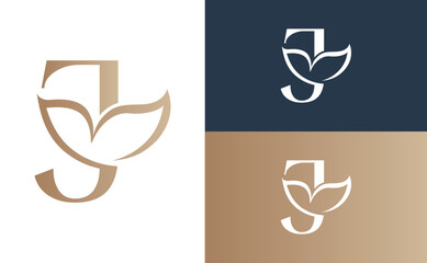 floral beauty logo leaf natural letter J