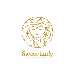 beauty woman logo design with circle badge line art style design