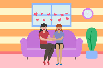 Lesbian couple dating at home