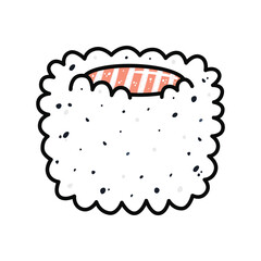 Sushi in cartoon style. Cute uramaki with salmon for menu