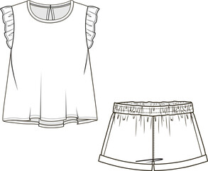 KIDS WEAR TEE AND SHORT PAJAMA SET FASHION FLAT DESIGN VECTOR
