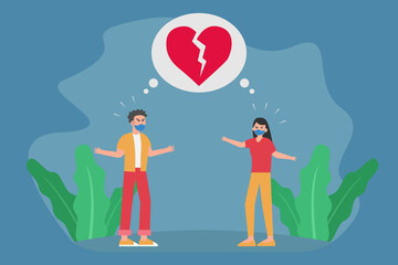 Young couple arguing with broken heart over head