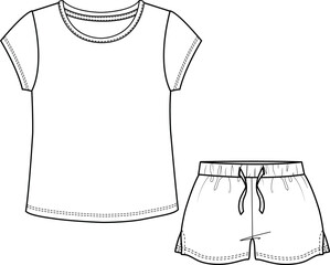 KIDS WEAR TEE AND SHORT PAJAMA SET FASHION FLAT DESIGN VECTOR