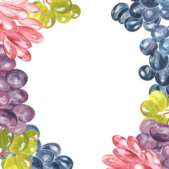 Watercolor composition of grapes on a white background. Raster Can be used as an element for projects, merchandise, postcards, trademarks.