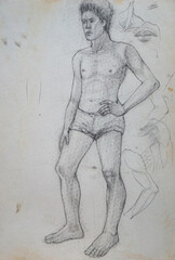 Fototapeta na wymiar School of Art drawing sketch man , muscle shape
