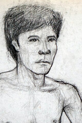 hand painted original impressionism school of art drawing  sketch  male face